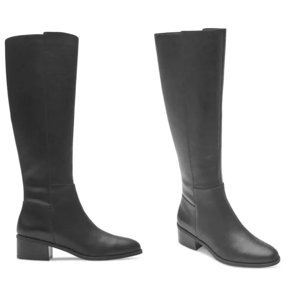 NWOB Rockport Black Leather Evalyn Tall Knee Almond Block Heel Riding Boots 8M - Picture 2 of 16